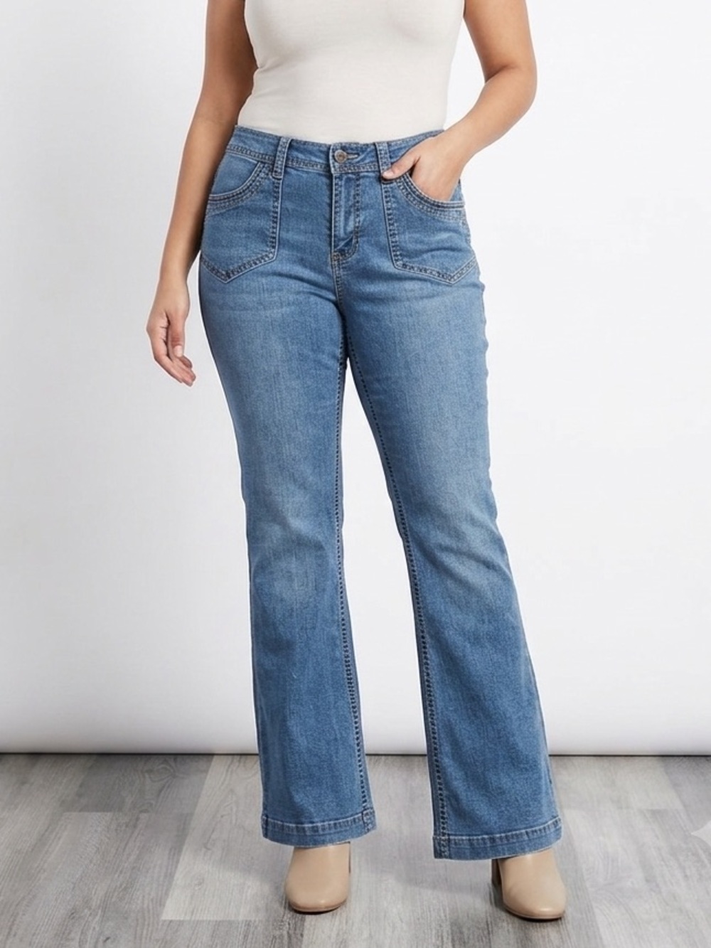 Sonoma Vintage Style Modern Flare Jeans Blue Denim Patchwork Detail Retro 2010s